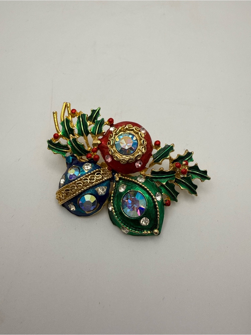 Vintage Weiss Red, Green, Blue Christmas Ornament Brooch